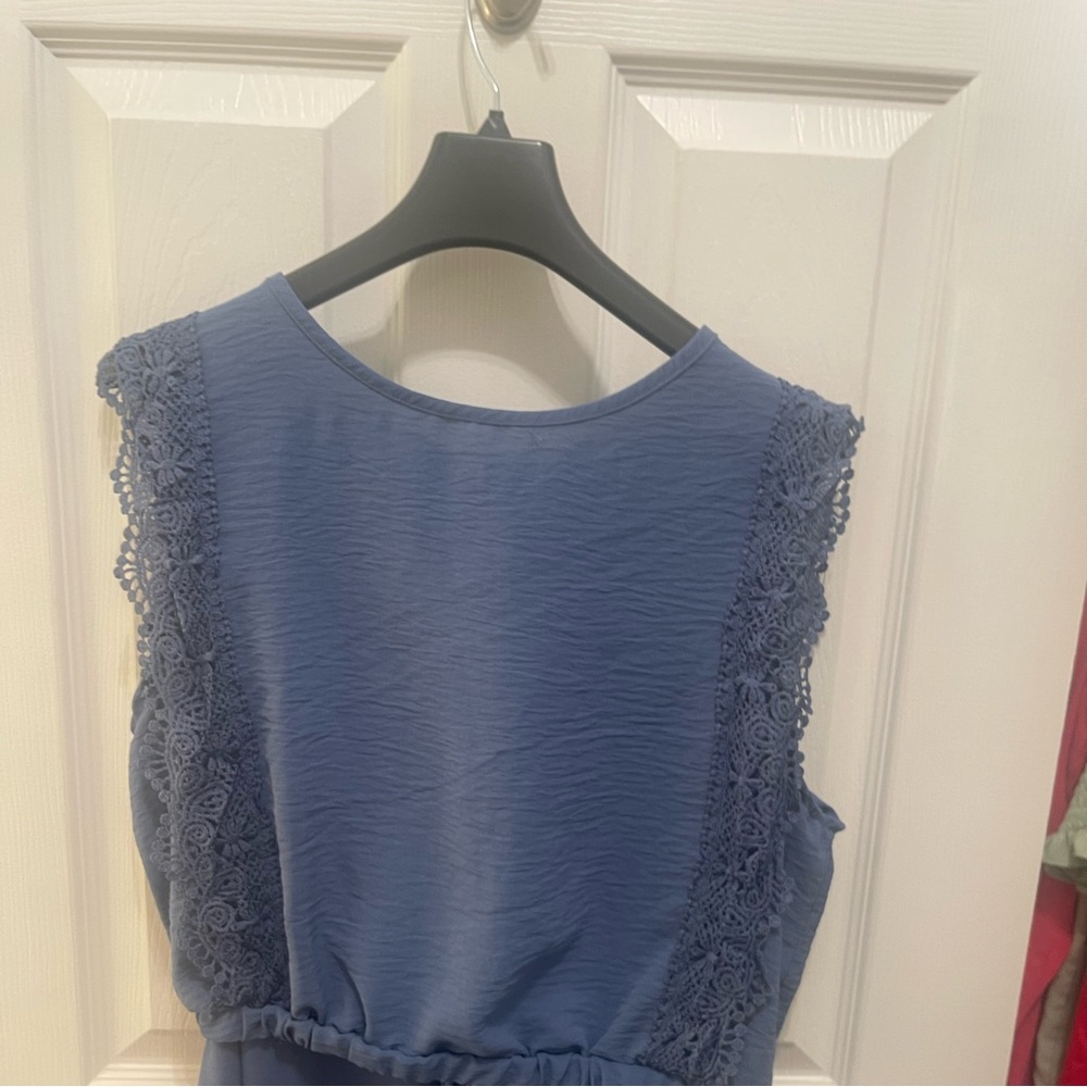 SHEIN Blue Sleeveless Flutter Sleeve Pantsuit - Picture 6 of 14